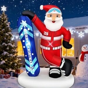 7FT Christmas Inflatable Santa Snowboard Merry Christmas LED Outdoor Decor